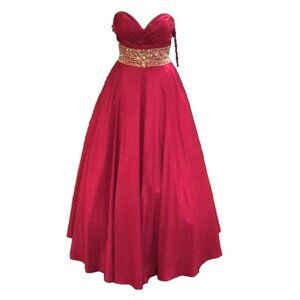 Night Moves Fuchsia Strapless Rhinestone Bead Satin A-Line Gown